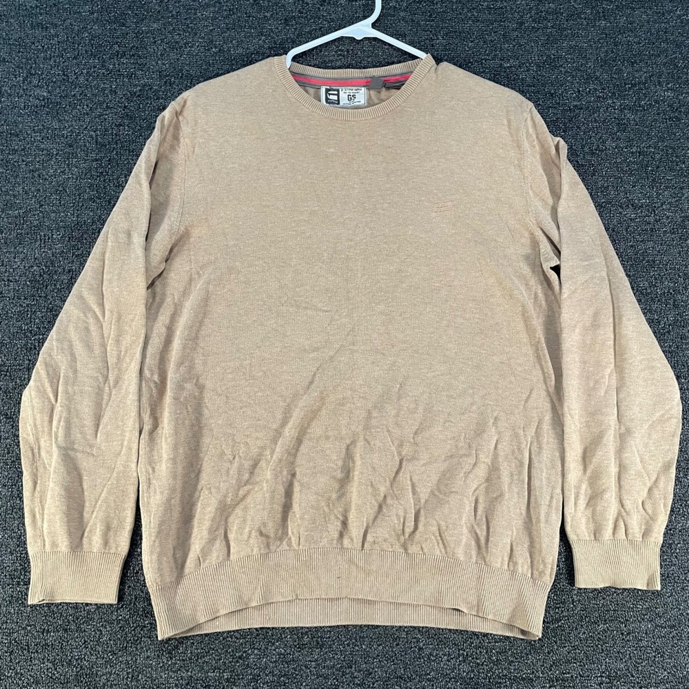 G-Star Raw Sweater Mens L Tan Good Crew Neck Cotton Knit Long Sleeve GS Raw